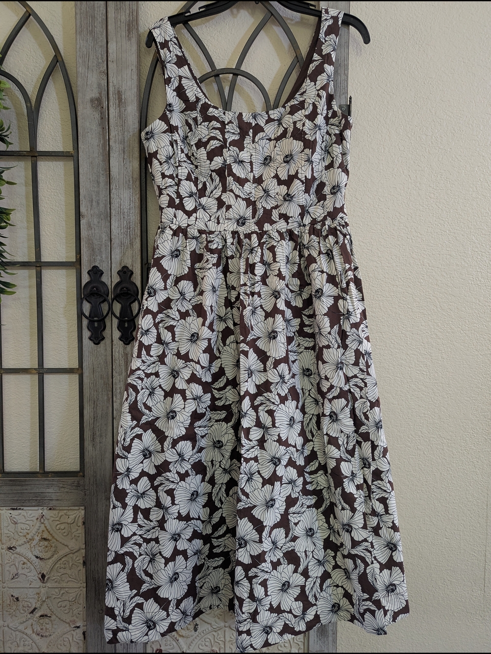 Joie Brown Cotton Floral Midi Dress Sz 8